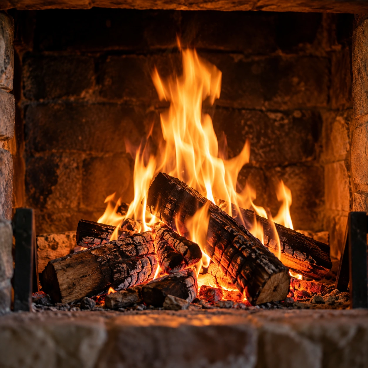 Burning logs with natural orange flames