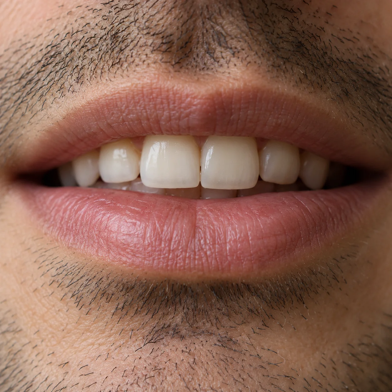 Close-up of a man's mouth with visible front teeth